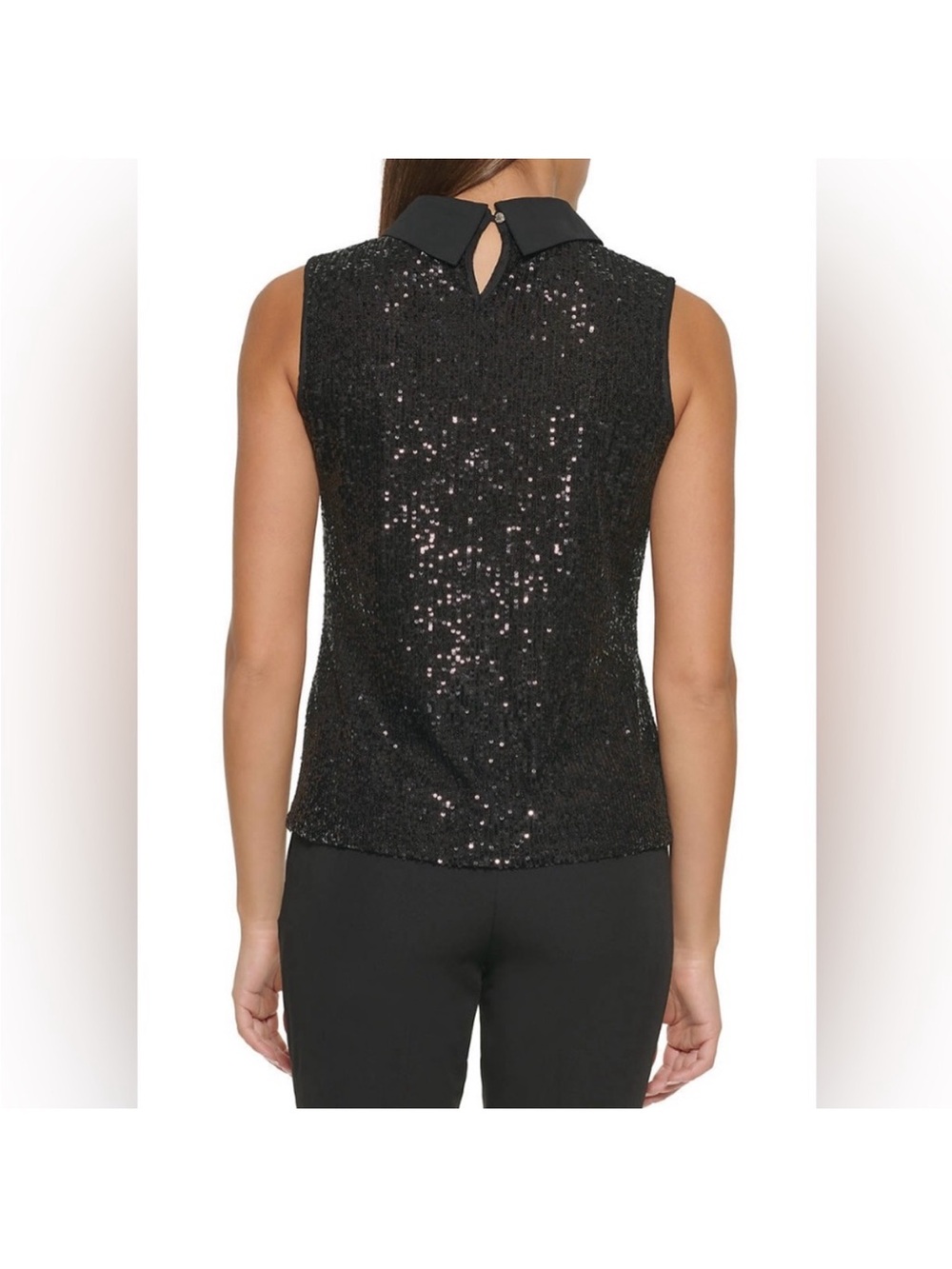 TOMMY HILFIGER Black Collared Sleeveless  Sequin Top Women’s XL NWT NEW - Picture 2 of 16